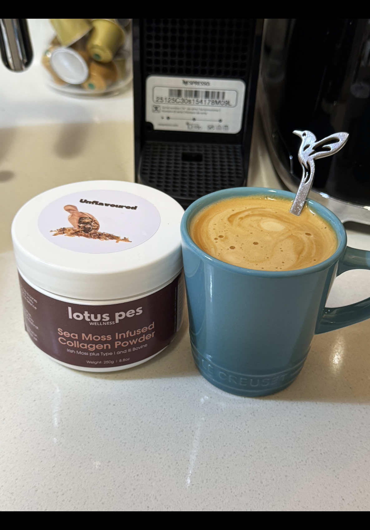 ✨ It’s finally here 👀 Collagen power meets mineral-rich sea moss for radiant skin, strong hair, healthy joints and total vitality. Meet the Lotus Pēs Sea Moss Infused Collagen Powder — your new daily ritual for beauty and wellness. Each scoop delivers 10 000 mg of premium hydrolysed collagen peptides (Type I & III) blended with wildcrafted Irish sea moss powder for visible glow, inner balance and full-body strength. 💫 Why it works • Type I Collagen – the beauty collagen that firms, plumps and smooths your skin from within • Type III Collagen – the strength collagen that supports joints, muscles and tissue repair • Sea Moss – nature’s mineral powerhouse that hydrates, balances digestion, strengthens immunity and restores energy 🌿 Benefits you’ll feel and see: – Firmer, hydrated, youthful skin – Stronger hair, nails and connective tissue – Healthy digestion and reduced bloating – Flexible joints and bone support – Postpartum recovery and mineral replenishment – Boosted thyroid, metabolism and immunity – More energy, clarity and daily glow ☕️ Add it to water, smoothies, teas, coffee or any drink of your choice. #LotusPes #seamoss #collagen #seamosscollagen #GlowingSkin 