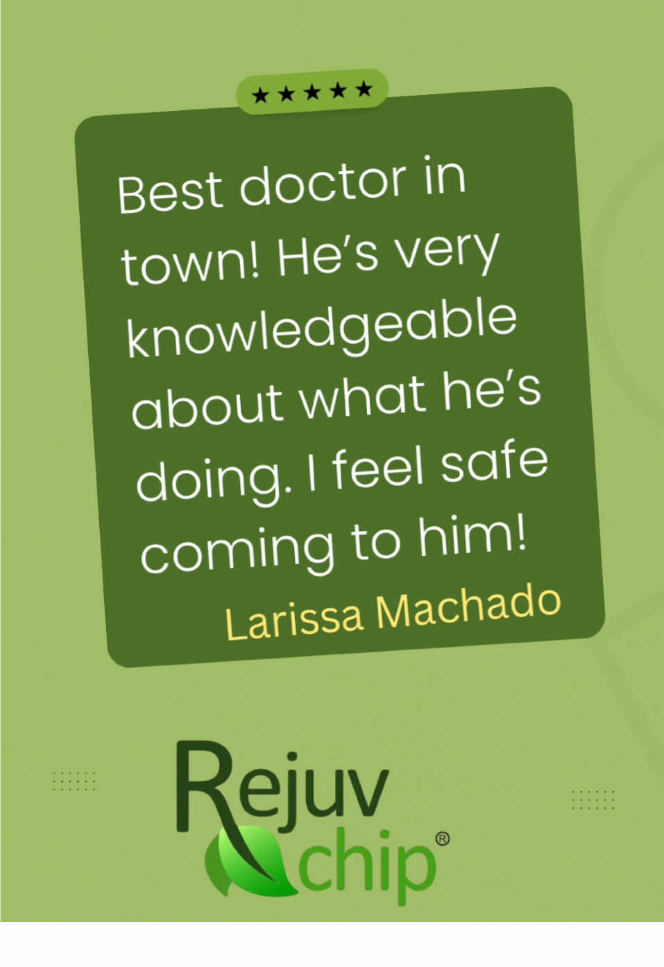 Thank You for Your Reviews! ✨ A huge thank you to all our amazing patients for your wonderful reviews! ✨ Your voices are real, and your stories inspire Dr. Jabal and the entire Rejuvchip team every single day across our six locations. 🌿 We are so grateful for your trust and for allowing us to be part of your wellness journey. 💚 This month, we have a few special offers to thank you! ✔️ Receive a FREE B12 Shot with your Rejuvchip® Treatment – for extra energy and vitality. ✔️ Enjoy $100 OFF RejuvStitch® – our collagen-boosting intimate rejuvenation treatment for women. ✔️ Get $100 OFF Sculptra® this month to restore volume and glow. ✔️ And don’t forget – your consultation is completely free! 🌟 Whether you’re looking to restore balance, energy, or confidence, our team is here to guide you with care and expertise. 📍 Available at all 6 Rejuvchip locations: Doral – (786) 563-0171 Miami Brickell – (786) 502-3492 Boca Raton – (561) 245-8368 Ft. Lauderdale – (954) 653-2196 Orlando – (954) 684-4824 Boston – (617) 501-2511 🔗 Book your complimentary consultation today at www.rejuvchip.com #Rejuvchip #DrJabal #PatientReviews #ThankYou #HormoneTherapy           
