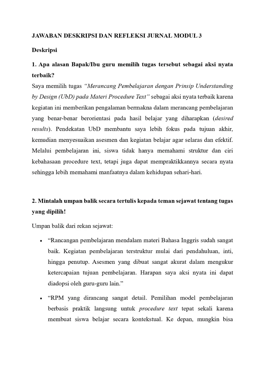 Jawaban deskripsi dan refleksi jurnal modul 3 pembelajaran Mendalam dan Asesmen Umum, Aksi nyata pendekatan UbD dalam perencanaan pembelajaran #ppg #ppggurutertentutahun2025 #ppgtahap3 #jurnalpembelajaranku #pembelajaranmandiri 