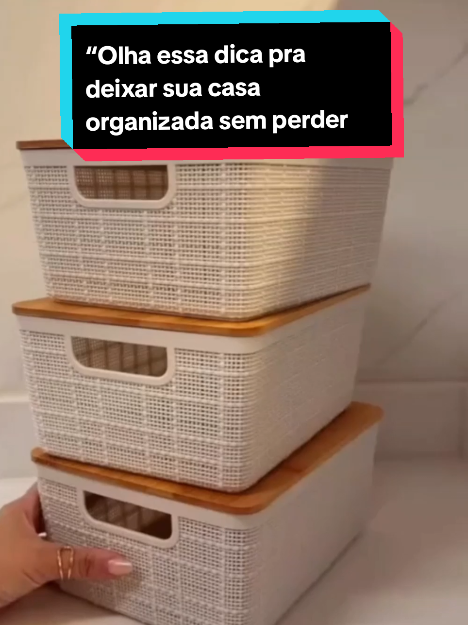 Kit Caixa Organizadora 4 Litros Com Tampa de Bambu Branca Cinza Oikos 1, 2, 3, 4,5 Cesto Madeira