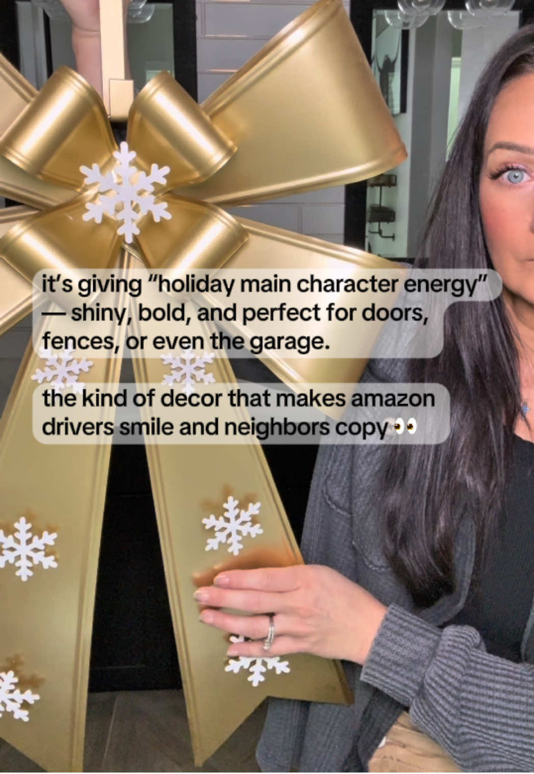 tell me why this giant metal bow made my whole house look like a wrapped present 🎁 it’s giving “holiday main character energy” — shiny, bold, and perfect for doors, fences, or even the garage. the kind of decor that makes amazon drivers smile and neighbors copy 👀 #christmasdecor #holidaydoorinspo #giantbowdecor #festivehomefinds #christmas2025