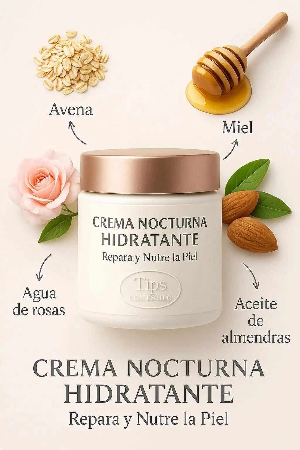 ✨ Receta: Crema Facial Nocturna Hidratante de Avena y Miel  🌿 Ingredientes:  • 2 cucharadas de avena molida fina (calma y suaviza la piel)  • 1 cucharada de miel pura (hidrata y regenera)  • 1 cucharadita de aceite de almendras dulces (nutre y aporta elasticidad)  • 1 cucharada de agua de rosas (refresca y tonifica)  • 1 cápsula de vitamina E (antioxidante natural) 🧴 Preparación:  1. Mezcla la avena molida con la miel hasta obtener una pasta cremosa.  2. Añade el aceite de almendras, el agua de rosas y la vitamina E.  3. Remueve hasta que todos los ingredientes se integren por completo.  4. Guarda la mezcla en un frasco de vidrio limpio y esterilizado con tapa. 💆‍♀️ Aplicación:  1. Limpia bien el rostro antes de dormir.  2. Aplica una pequeña cantidad de la crema en rostro y cuello.  3. Realiza suaves masajes circulares hasta que se absorba.  4. Deja actuar toda la noche y enjuaga al despertar. 📅 Frecuencia de uso:  • Usa todas las noches antes de dormir. 💖 Beneficios:  • Hidrata profundamente y repara la piel durante la noche.  • Aporta suavidad, frescura y luminosidad.  • Reduce la resequedad y líneas finas.  • Deja la piel tersa y radiante al despertar. 🧊 Conservación:  • Guarda en refrigeración por hasta 15 días. #cuidadodelapiel #CremaFacialNocturna #BellezaNatural #CuidadoDeLaPiel #SpaEnCasa 
