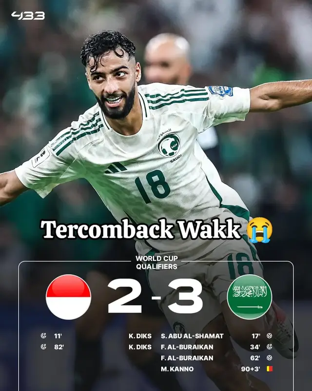 Brace goal Kevin Diks tak mampu menyelamatkan Garuda dari kekalahan. Hasil ini membuat posisi Indonesia sulit, namun peluang masih belum tertutup asalkan bisa mengalahkan Irak 🇮🇩🔥.  #indonesia🇮🇩 #arabsaudi #kualifikasipialadunia2026 #kevindiks #timnasday 