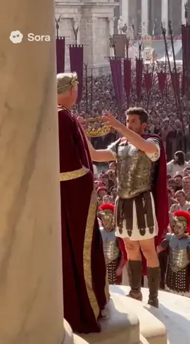 Julius Caesar Offered the Crown — (44 BCE)  Through the eyes of Sora 2 The scene of Julius Caesar being offered the crown took place during the Festival of Lupercal in 44 BCE — just weeks before his assassination. It became one of the most famous moments in Roman history. During the festival, Mark Antony publicly offered Caesar a royal crown, symbolizing kingship — something deeply controversial in Rome, where people hated the idea of monarchy after centuries of being a republic. Before a huge crowd, Antony offered the crown three times, and each time Caesar refused it, saying he did not want to be king. The people cheered, but many suspected the event was staged to test how the public would react to Caesar becoming ruler for life. Shortly afterward, Caesar was declared “dictator for life,” increasing fears that he aimed to make himself king. This led directly to the conspiracy by Brutus, Cassius, and others, who assassinated him in the Senate on the Ides of March (March 15, 44 BCE). The “offering of the crown” remains a symbol of ambition, power, and political theater — the moment when Caesar’s fate as both a hero and a tyrant was sealed. #History #sora2 #foryou #ai #fyp 
