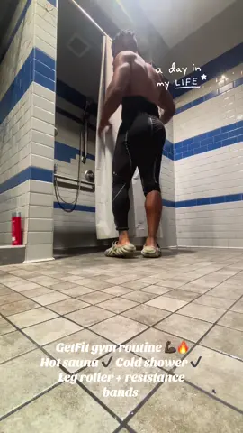 This is how #GetFit gets ready for war 💪🔥 Hot sauna ✔️ Cold shower ✔️ Leg roller + resistance bands ✔️ No shortcuts. No excuses. Just discipline and domination.”