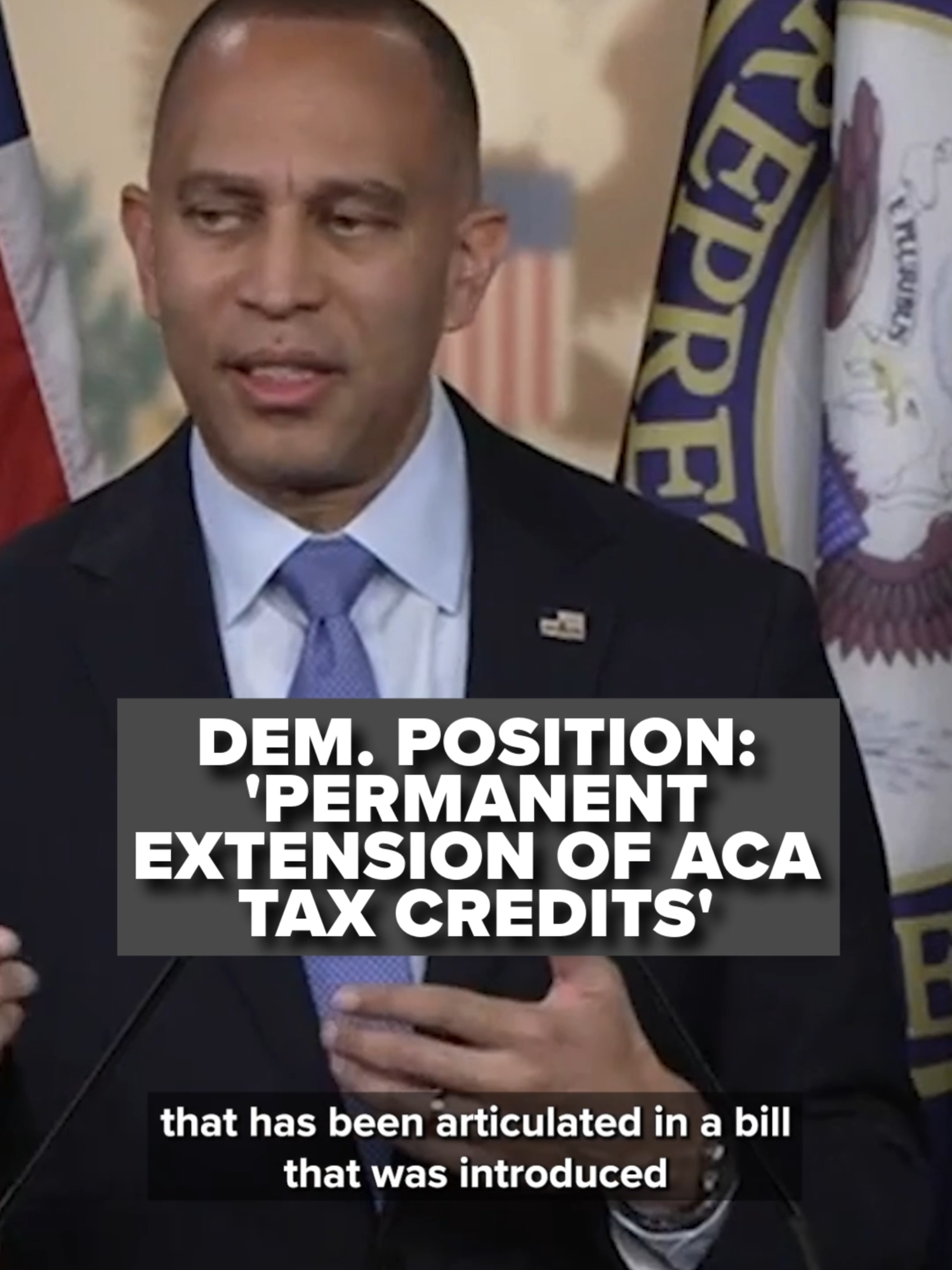 House Minority Leader Hakeem Jeffries emphasized the Democrat position of demanding a ‘permanent extension of the Affordable Care Act tax credits’ during a press conference on Wednesday. Link in bio for more.
