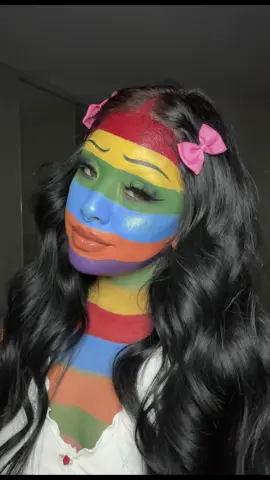 2/21 A bad case of stripes 🌈❤️💛💚💙🧡💜 @Huda Beauty easy bake setting powder @UCANBE Athena palette @The Makeup Shack rainforest palette @Lashes by Killem lashes- one of a kind  @Sephora Collection liquid liner  @Mehron Makeup paradise palette  @Morphe Cosmetics lip liner  @e.l.f. Cosmetics clear lip oil  #31daysofhalloweenmakeup #costumeideas #creativemakeup #maquillajedehalloween #halloweenmakeup 