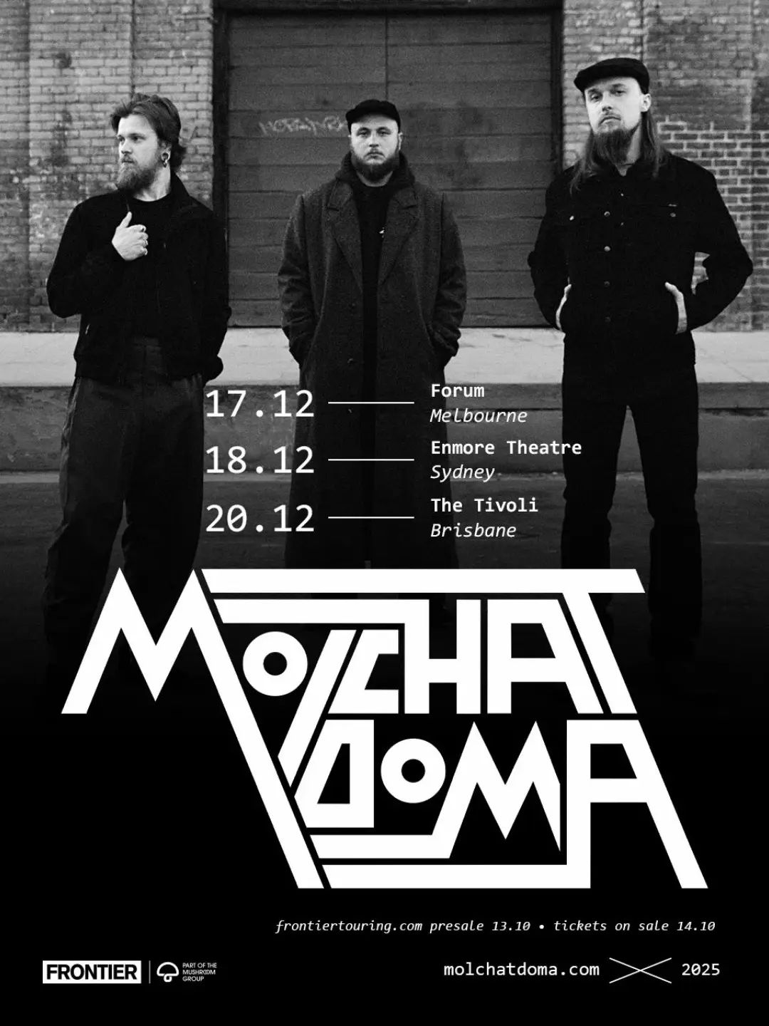 17.12 Melbourne - Forum 18.12 Sydney - Enmore Theatre 20.12 Brisbane - The Tivoli Tickets on sale 14 October.