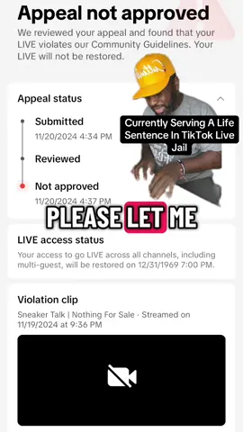 Coming up on a year since I was given a #permanentban from #TikTokLive. TikTok, baby, all I want is another chance to do right. I promise I won’t mess up again. 
