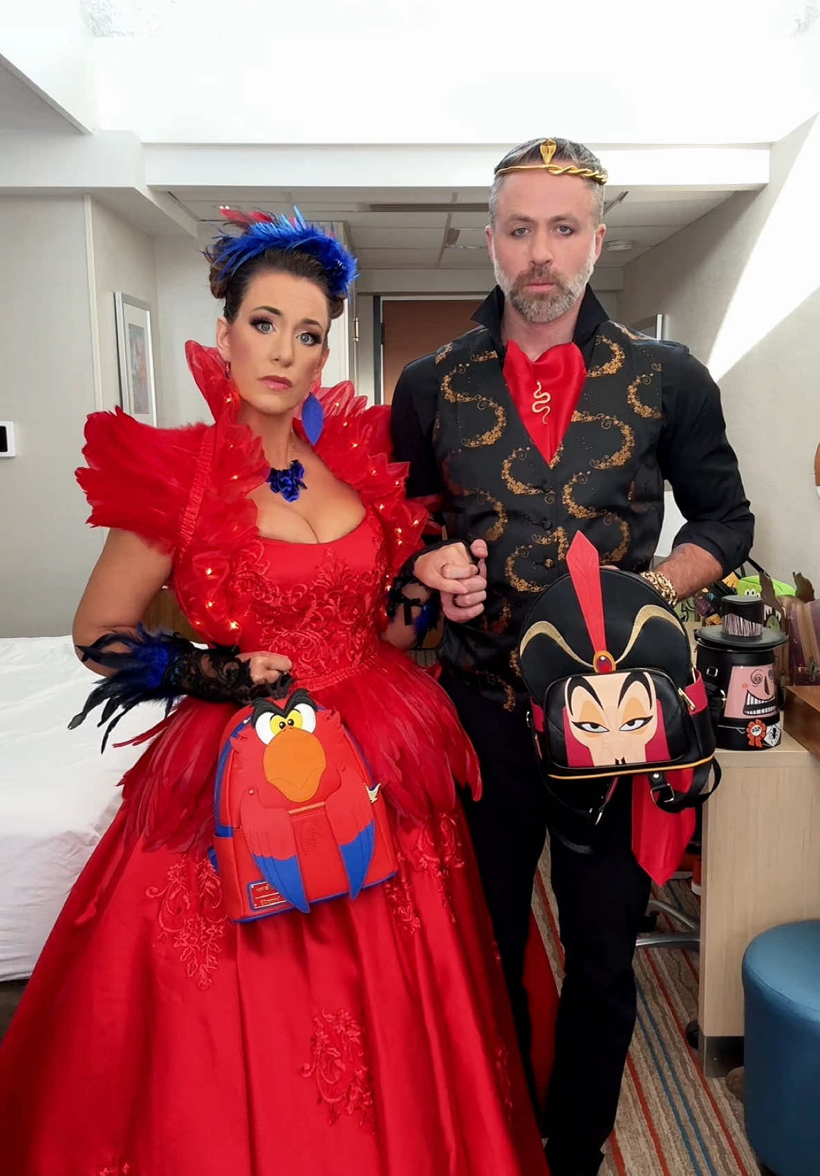 As tradition states, Paul’s the main villain, and I’m the inconsequential sidekick ready to outshine him in my ball gown #disneybounding #oogieboogie #disneyland #disneyevent #disneyparks 