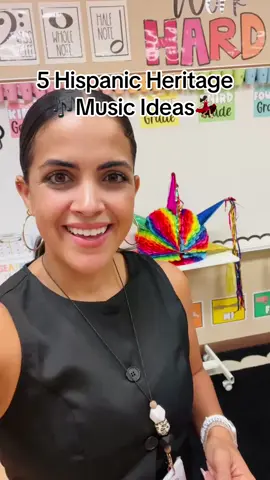 Hispanic Heritage month is wrapping up (ends Oct 15) and I’ll be doing these activities with my students the next 5 school days. 🎉 1️⃣ Los Machetes Dance ⚔️ I usually show my students a quick clip of people from Mexico using real machetes while they dance and then say something like “they’re professionals who have many years of practice. We will be doing our own version with rhythm sticks!” I then use the Youtube video from Katie Kraft’s Tots with Tempo to teach them this dance and we do it all together in a big circle around the room. 2️⃣ Bate Bate Chocolate 🍫 I teach my students the words first and then we all sit in a circle and use a large stretchy band while we do this song/chant. I bought my stretchy band on WestMusic.com 3️⃣ Piñata 🪅 This song from MusicK8 is so cute and I just added these little hand motions/dance moves to make it more fun. I also have a real piñata displayed (which I have left over from my chorus concert last year when my students did this song) 4️⃣ La Raspa (or Mexican Hat Dance)💃🏻 is always a hit and I like using the video from Patty Shukla Kids TV on YouTube.  5️⃣ Slideshow featuring  Hispanic musicians and singers 🎤🎸 This can be found on my TPT store! I also have a bulletin board version that my kids have been seeing in the hallway the past month.  Let me know what you like to do with your students during Hispanic heritage month! 🇲🇽🇵🇷🇨🇴🇨🇺🇦🇷