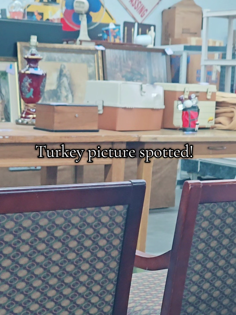 Come with me to an auction! Turkey picture acquired 🦃 Its not normally my style, but I'm putting animal pictures in my laundry room & this just works! #auction #maximalism #estatesale #homedecor #gobblegobble 