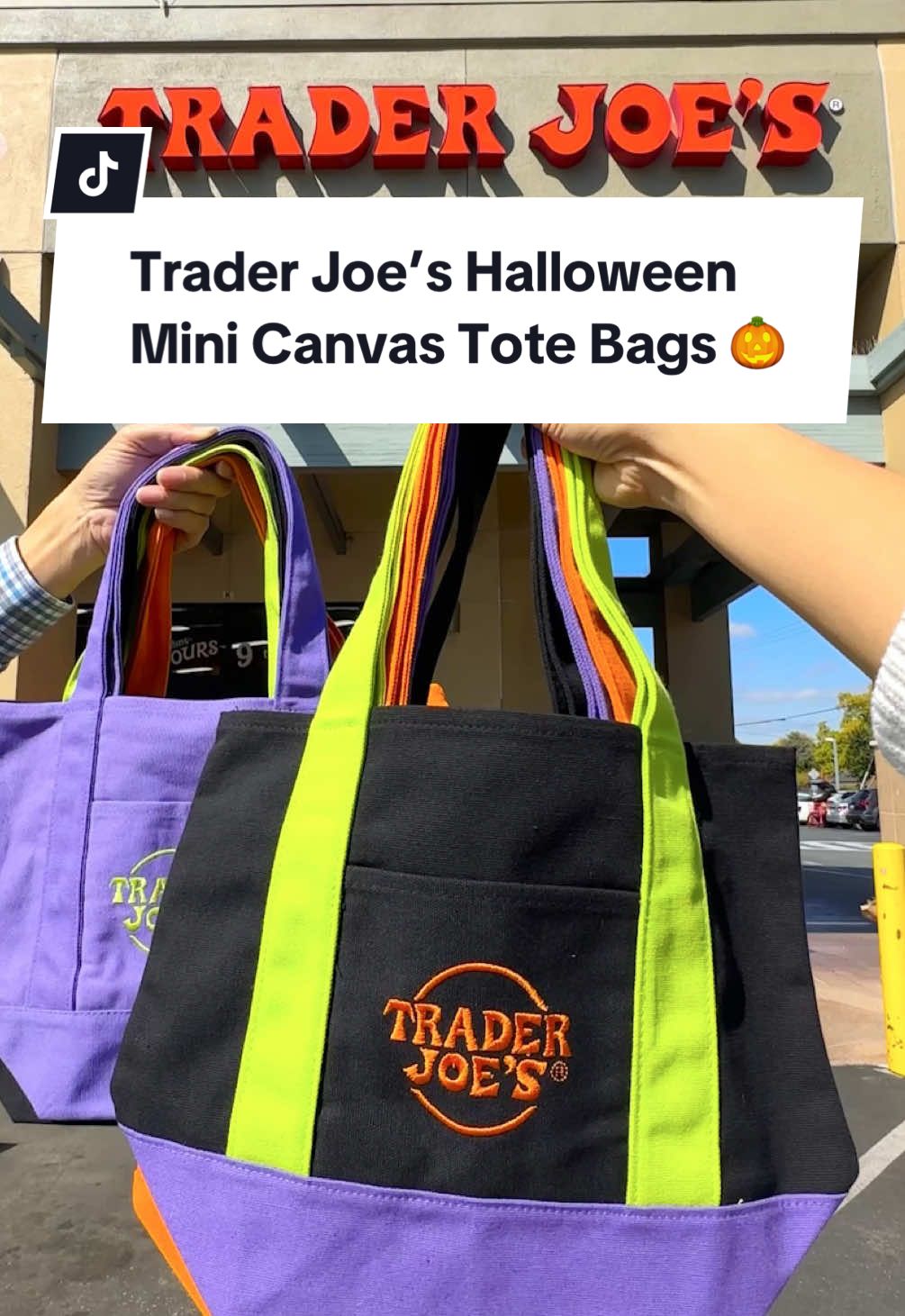 They’re here! 🎃 @Trader Joe's just dropped their Trick-or-Treat Mini Canvas Tote Bags ($2.99 each). The store I visited had plenty in stock with no line required! There’s a 4 per person limit, one of each color. Which one are you grabbing? I’m personally obsessed with the purple one 💜 #traderjoes #minitotebags #totebag #minicanvastotebags #canvastotebag 