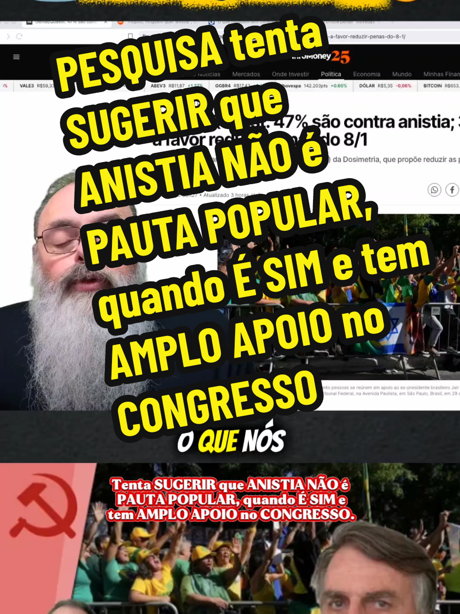 PESQUISA tenta SUGERIR que ANISTIA NÃO é PAUTA POPULAR, quando É SIM e tem AMPLO APOIO no CONGRESSO. #política #xandao #Lula #bolsonaro #ancapsu 