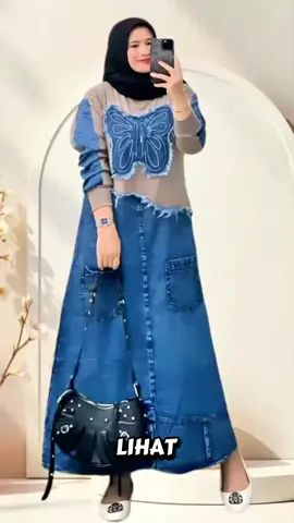 Midi Jeans Mix Combed Motif Kupu Kupu Pilihan Wanita Modern Untuk Tampil Anggun, Elegan Dan Modis#dressjeans #dressmidi #midijeans #midimotif #midikekinian 