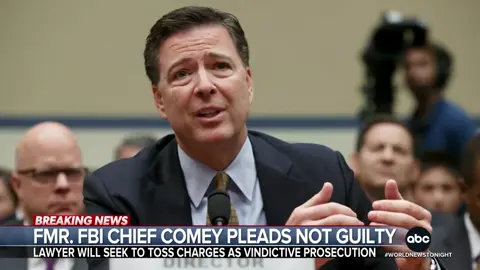 Former FBI Director James Comey pleaded not guilty to charges of lying to Congress and obstructing a congressional proceeding. Comey’s lawyer says he'll file a motion to dismiss on the grounds of selective and vindictive prosecution. Pierre Thomas reports. #WorldNewsTonight 