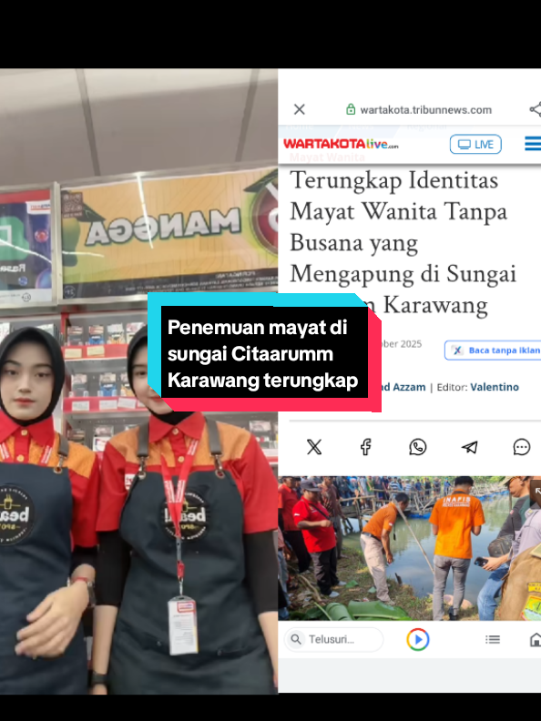 kasus penemuan mayat wanita di sungai Citarum Karawang terungkap, ternyata korban adalah seorang pegawai supermarket di daerah Karawang! polisi lakukan penyelidikan untuk mencari pelaku yang diuga melakukan  pembunuhan pada Dina Oktaviani #penemuanmayat #sungaicitarumkarawang #dinaoktaviani 