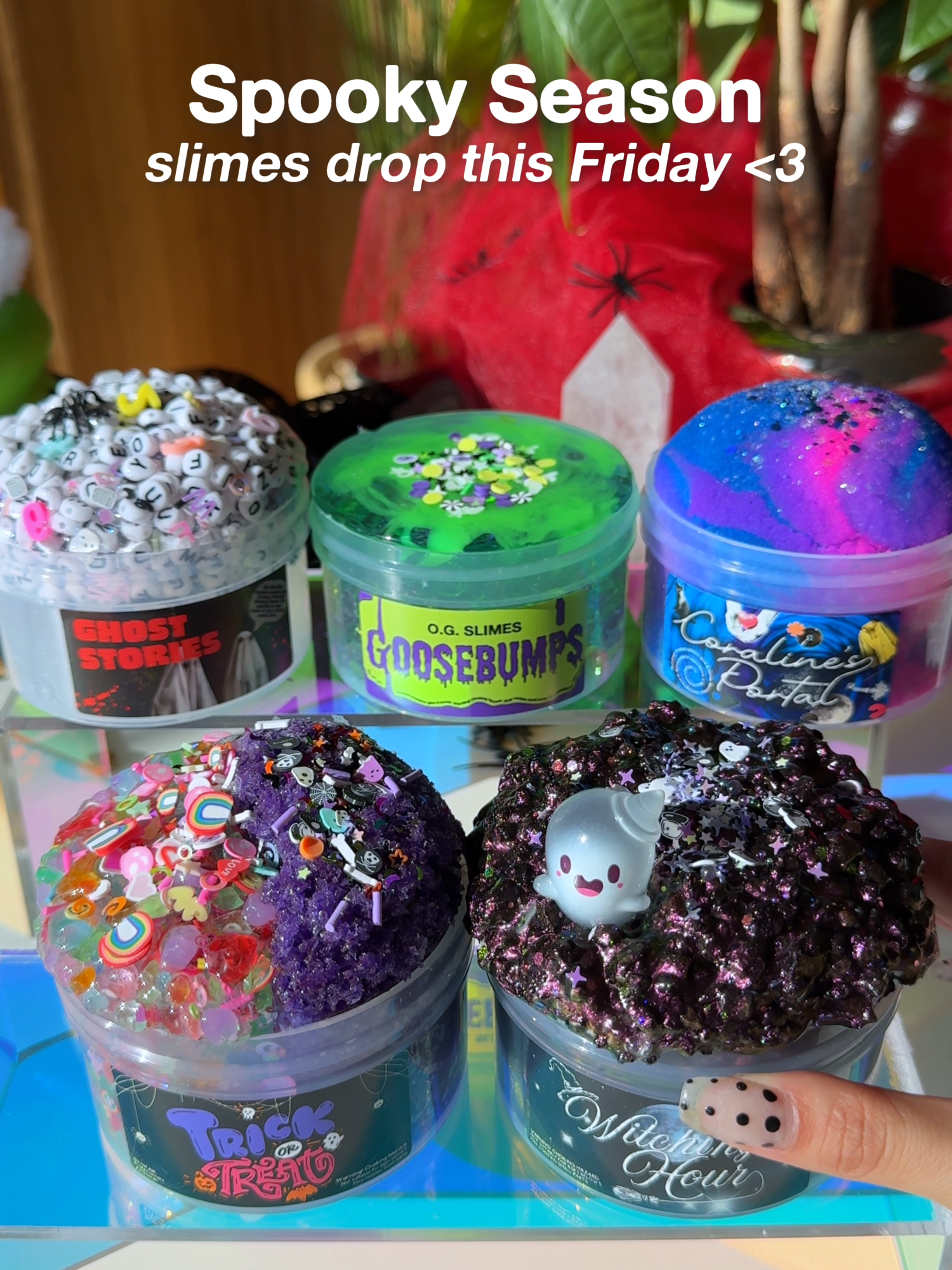finally… the Halloween slimes you’ve been waiting for! .˚⊹ 🎃₊˚ Spooky Season slimes drop 10/10 at 3 PM PST ₊˚⊹⋆ 👻 #ogslimes