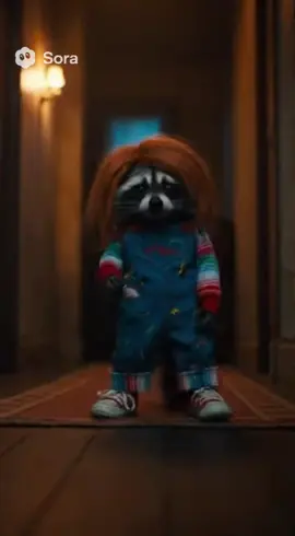 Brady as Chucky! 😭 #raccoon #chucky #chuckydoll #sora #sora2 