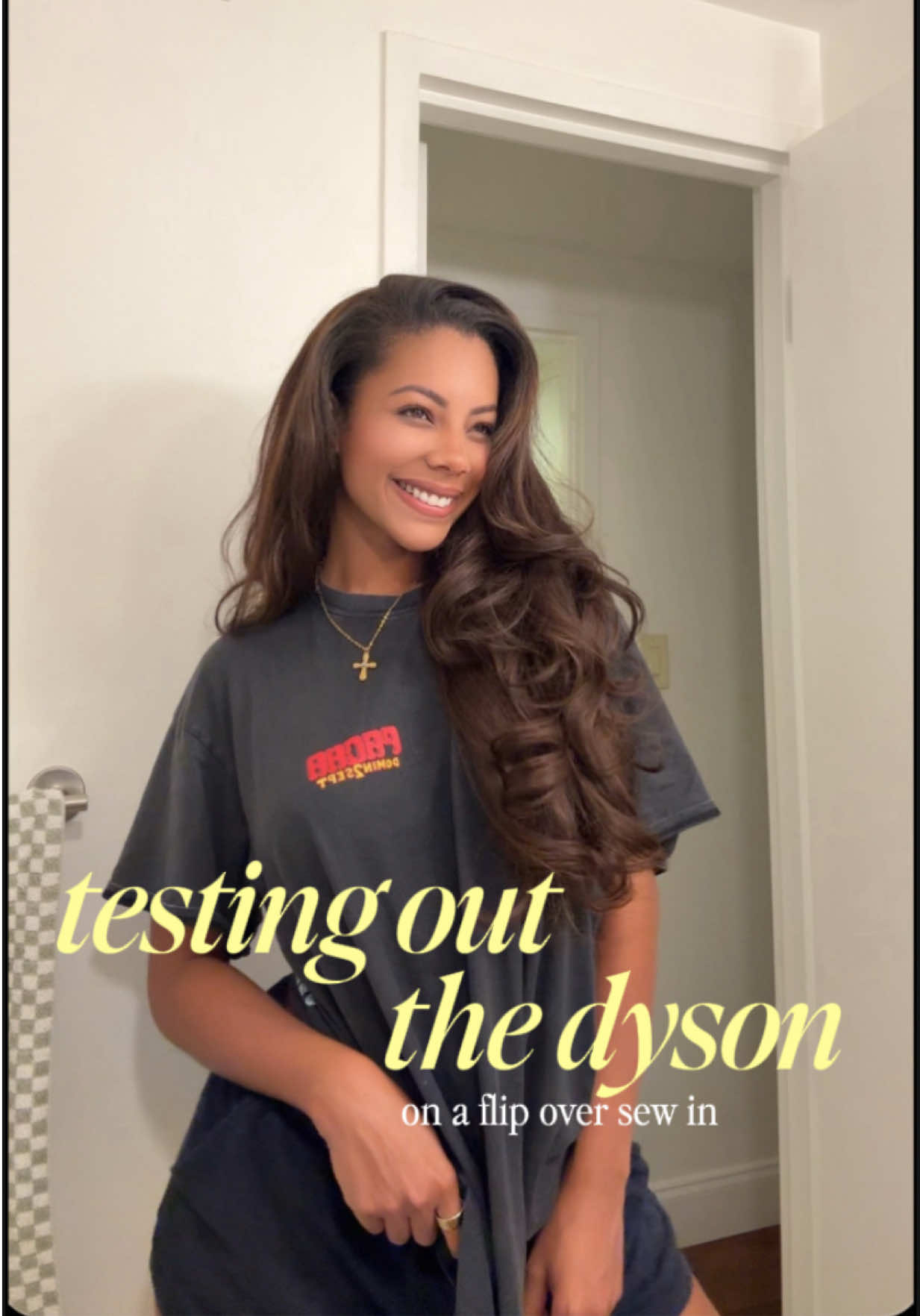Testing my besties Dyson Airwrap on my flip-over sew-in 💆🏽‍♀️✨ shiny soft & bouncy — not bad for a first try 👀 now I’m tempted to buy the Shark Glam to compare… who’s team Dyson vs team Shark? #dysonairwrap #sharkglam #dysonvsshark #blackhaircare #hairtok 