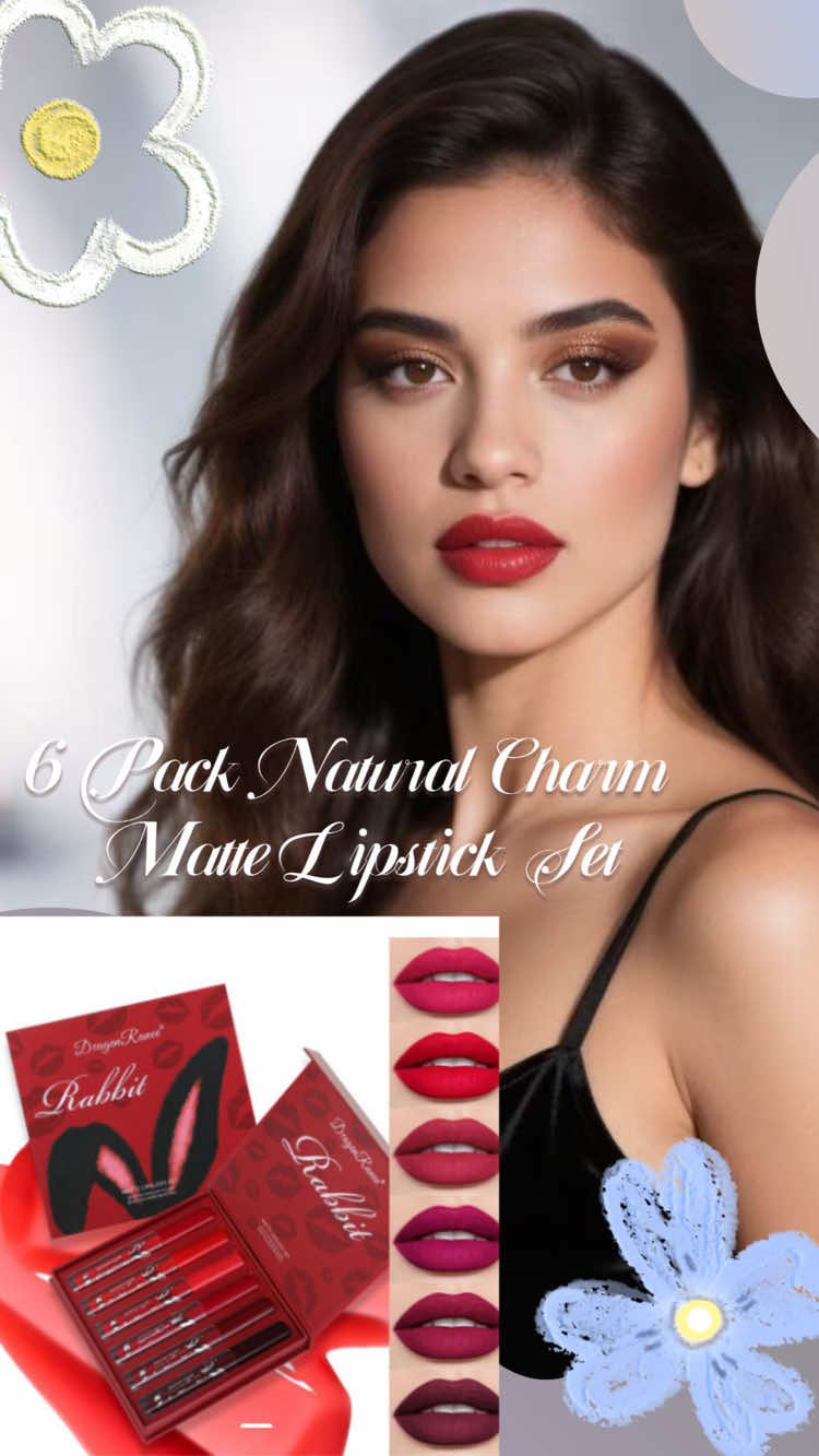 6 Pack Natural Charm Matte Lipstick Set Long Lasting Makeup Waterproof Easy To Apply Non Stick Cup Lip Glossy Suitable For Beginners Beauty Cosmetic#fyp #tiktokshop 