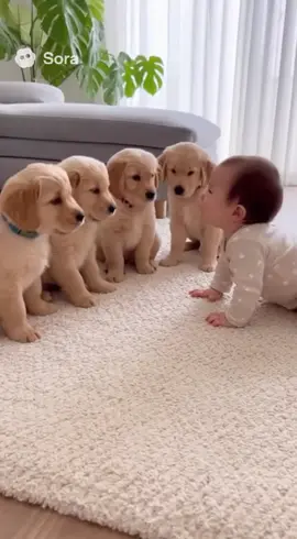 A secret meeting between brothers only.🐶 👶 #dog #baby #goldenretriever 