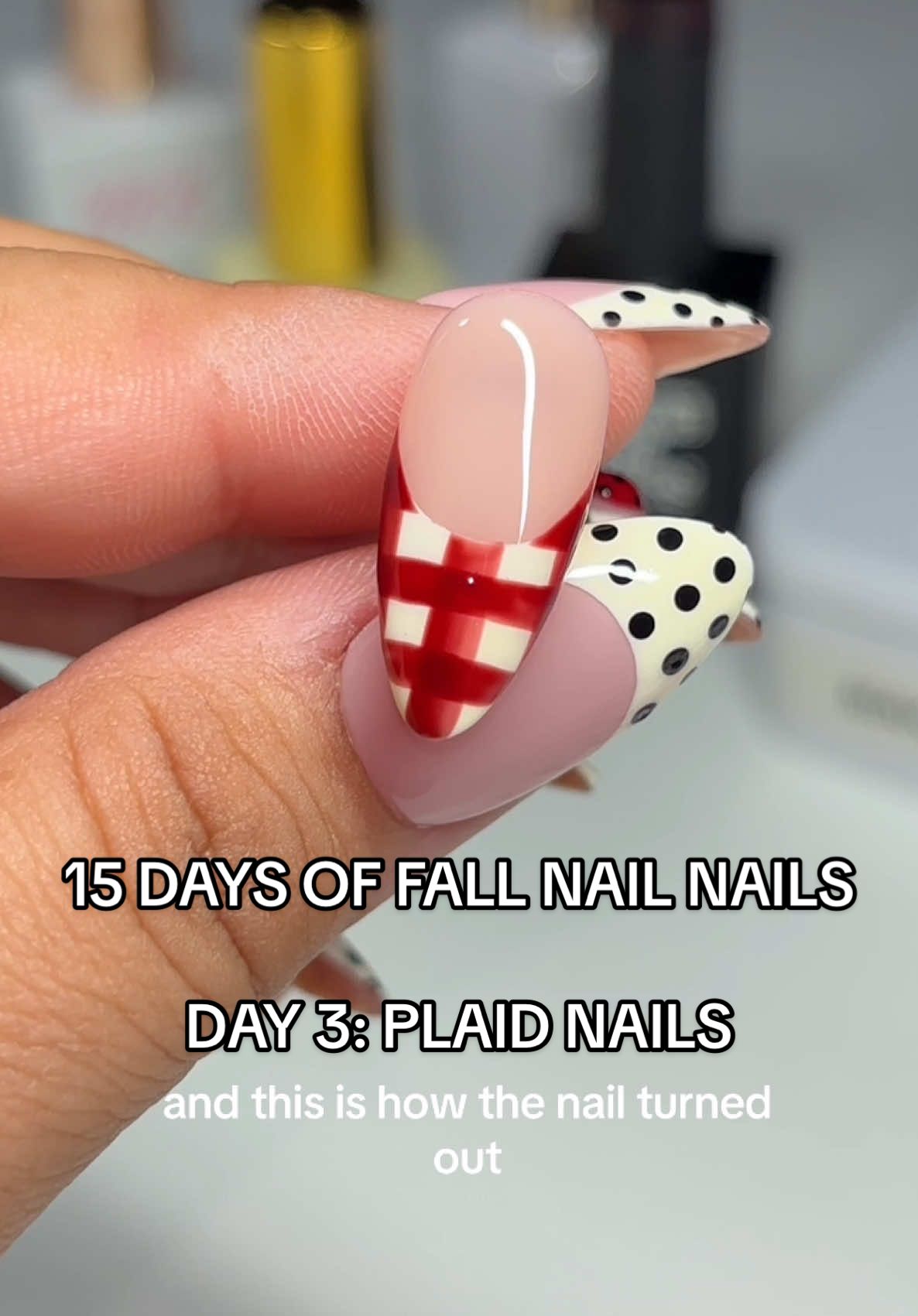 it’s giving cherry pie a little bit? #fallnailart #plaidnails #nailarttutorial #diynailart #halloweennailart 