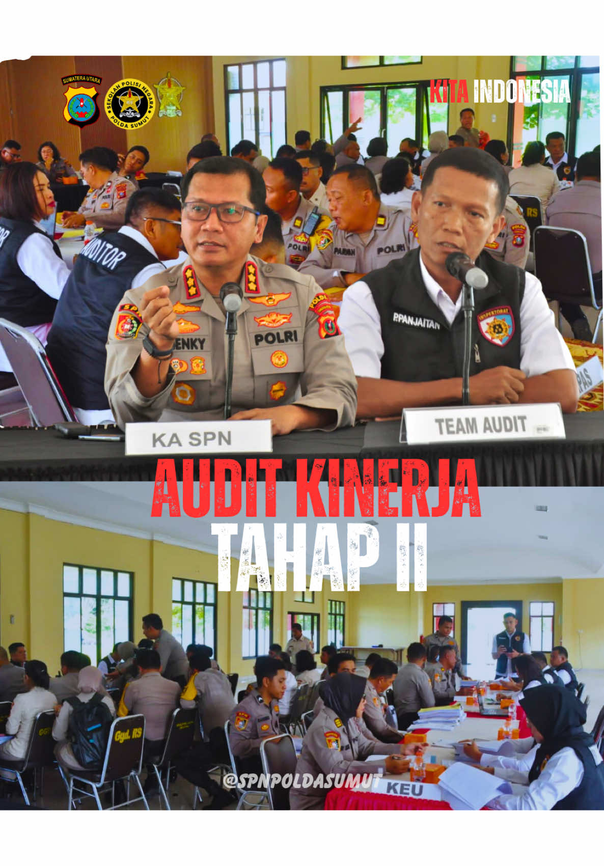 Sekolah Polisi Negara (SPN) Polda Sumatera Utara menerima tim dari Itwasda Polda Sumut dalam rangka pelaksanaan Audit Kinerja Tahap II. Kegiatan ini bertujuan untuk menilai sejauh mana pelaksanaan program dan kegiatan di lingkungan SPN Polda Sumut telah berjalan efisien, efektif, dan sesuai dengan ketentuan yang berlaku. Audit Kinerja Tahap II merupakan tahapan pemeriksaan lapangan, di mana tim auditor melakukan pendalaman terhadap data, dokumen, serta realisasi kegiatan yang telah direncanakan. Melalui proses ini, diharapkan dapat diperoleh gambaran obyektif mengenai kinerja organisasi, serta masukan konstruktif untuk peningkatan tata kelola dan akuntabilitas di SPN Polda Sumut. Kehadiran tim audit disambut langsung oleh Ka SPN ,pejabat utama dan Personil SPN Polda Sumut. Dalam kesempatan tersebut, pimpinan menyampaikan komitmen untuk mendukung penuh kegiatan audit, sebagai bagian dari upaya mewujudkan transparansi, akuntabilitas, dan profesionalisme dalam pelaksanaan tugas pendidikan dan pelatihan kepolisian.