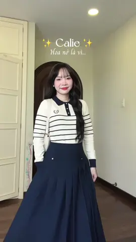 Set áo polo len dệt kim phối chân váy xếp ly siu sang #OOTD #outfitideas #aolendetkim #chanvayxeply #calie 