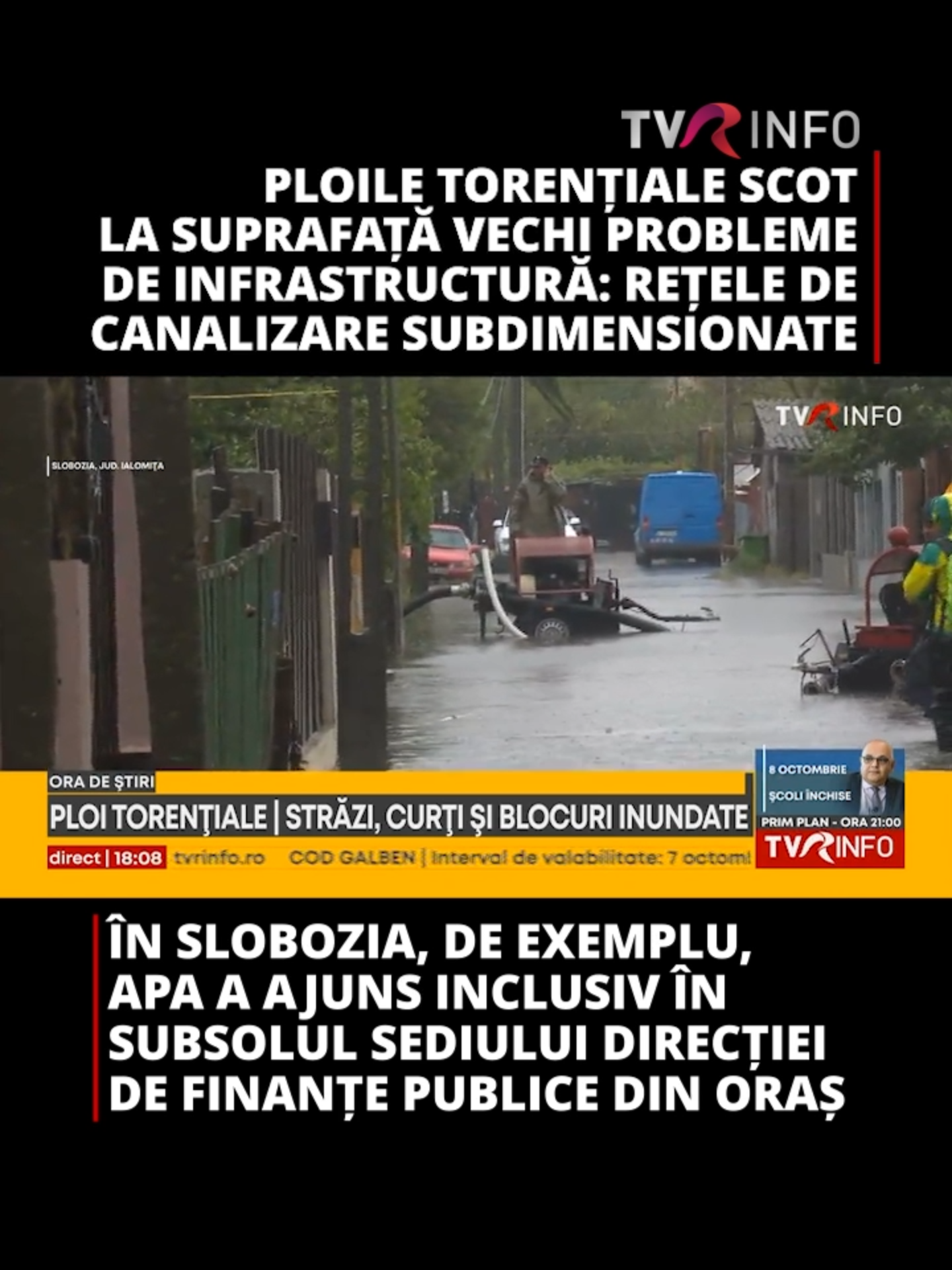 Ploile puternice din ultimele ore au scos la iveală vechile probleme de infrastructură: rețele de canalizare subdimensionate, care nu pot prelua debitele mari de apă și asfaltări făcute fără să se țină cont de nivelul caselor #news #tvrinfo #fyp #viralromania #foryoupage❤️❤️ #Romania #ploaie #inundatii #canalizare #Slobozia #Galati