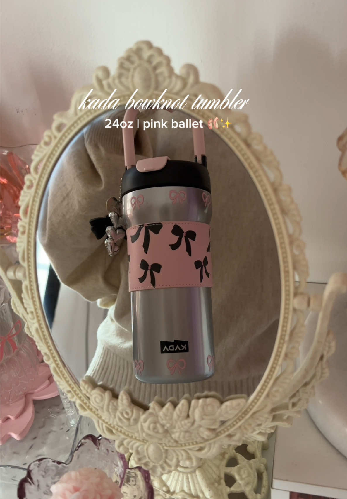 Replying to @ms.ashley my everyday bowknot tumbler from @KADA Tumbler 🎀✨😍 #kadatumbler #bowknottumbler #waterbottle #vacuumtumbler #hotcoldtumbler 