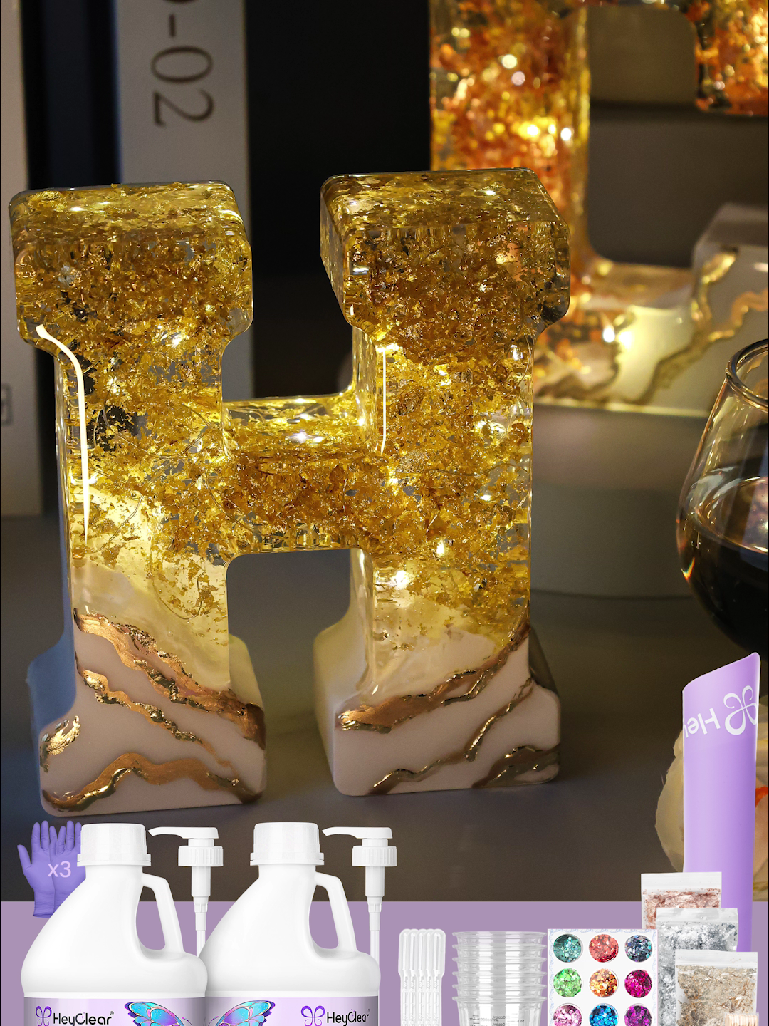 ✨ DIY Epoxy Resin Letter Night Light | Unique Glowing Art ✨    Want a personalized night light just for you? 💡 With the HeyClear Epoxy Resin Kit, you can easily create this bling-bling letter night light!  ✨ Highlights: 🔹 Crystal clear & non-yellowing epoxy resin 🔹 Add gold foil or glitter → luxury sparkle 🔹 Customize any letter or name you like 🔹 Lights up at night with amazing vibes ✨  👉 Comment “Learn resin with HeyClear” to get the full tutorial!  #HeyClear #ResinArt #EpoxyResin #DIYNightLight #LetterLamp #CraftIdeas