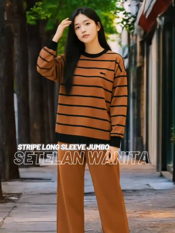 STRIPE LONG SLEEVE SETELAN WANITA JUMBO #setelanwanita #creatorsearchinsights #promoguncang1010 #oneset #CapCut 