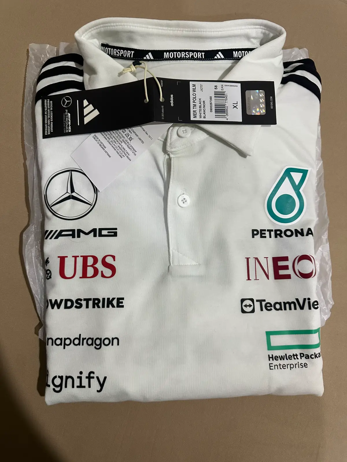 WTS MERCEDES-AMG PETRONAS FORMULA ONE TEAM LONG SLEEVE POLO SHIRT WHITE, SIZE XL 2 PCS, masiiii baruuuwww banget zuzur guysss, dijul jul karna salah size😔☝🏻 #adidasxmercedes #mercedesbenz #f1 #georgerussell #fyp 