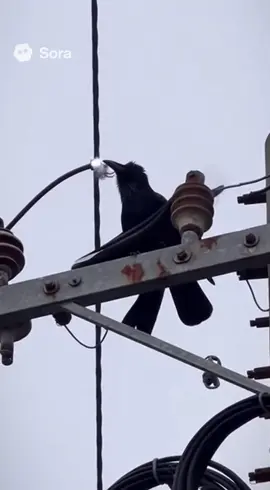 カラスが感電する瞬間 猫が咥えて持っていっちゃった！ #sora 