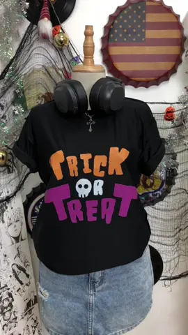 Halloween Trick or Treat skull letter print T-shirt #halloween #trickortreat #fall #shirt #fyp
