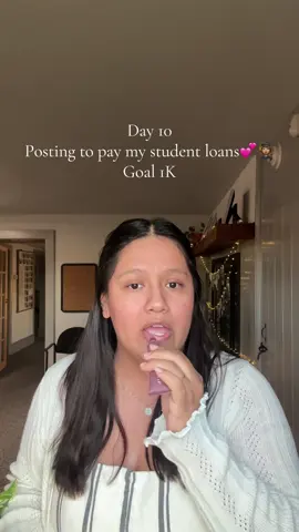 Day 10 | posting to join the tt creator program and pay off my student loans 🫶🏾💕 help a girl out 🤭#fyp #viralvideo #tiktok #studentdebt #OOTD @Sol de Janeiro Inc @Summer Fridays top & cardigan @American Eagle jeans @target 