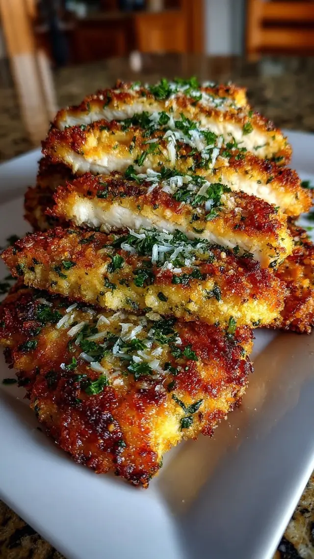 Parmesan Crusted Chicken 🧀🍗 🛒 Ingredients: 4 boneless, skinless chicken breasts ½ cup grated parmesan cheese ½ cup breadcrumbs (Italian-style or plain) 1 tsp garlic powder ½ tsp paprika ½ tsp salt ½ tsp black pepper 2 tbsp olive oil or melted butter Fresh parsley for garnish (optional) 👩‍🍳 Directions: Preheat your oven to 400°F (200°C). Line a baking sheet with parchment paper or lightly grease it. In a shallow bowl, combine parmesan cheese, breadcrumbs, garlic powder, paprika, salt, and pepper. Brush both sides of each chicken breast with olive oil or melted butter. Press each piece firmly into the parmesan-breadcrumb mixture, coating both sides well. Place the coated chicken on the prepared baking sheet. Bake for 20–25 minutes, or until golden brown and cooked through (internal temp 165°F). For extra crispiness, broil for the last 2 minutes — but keep an eye on it! Garnish with chopped parsley and serve with mashed potatoes, pasta, or a crisp green salad.