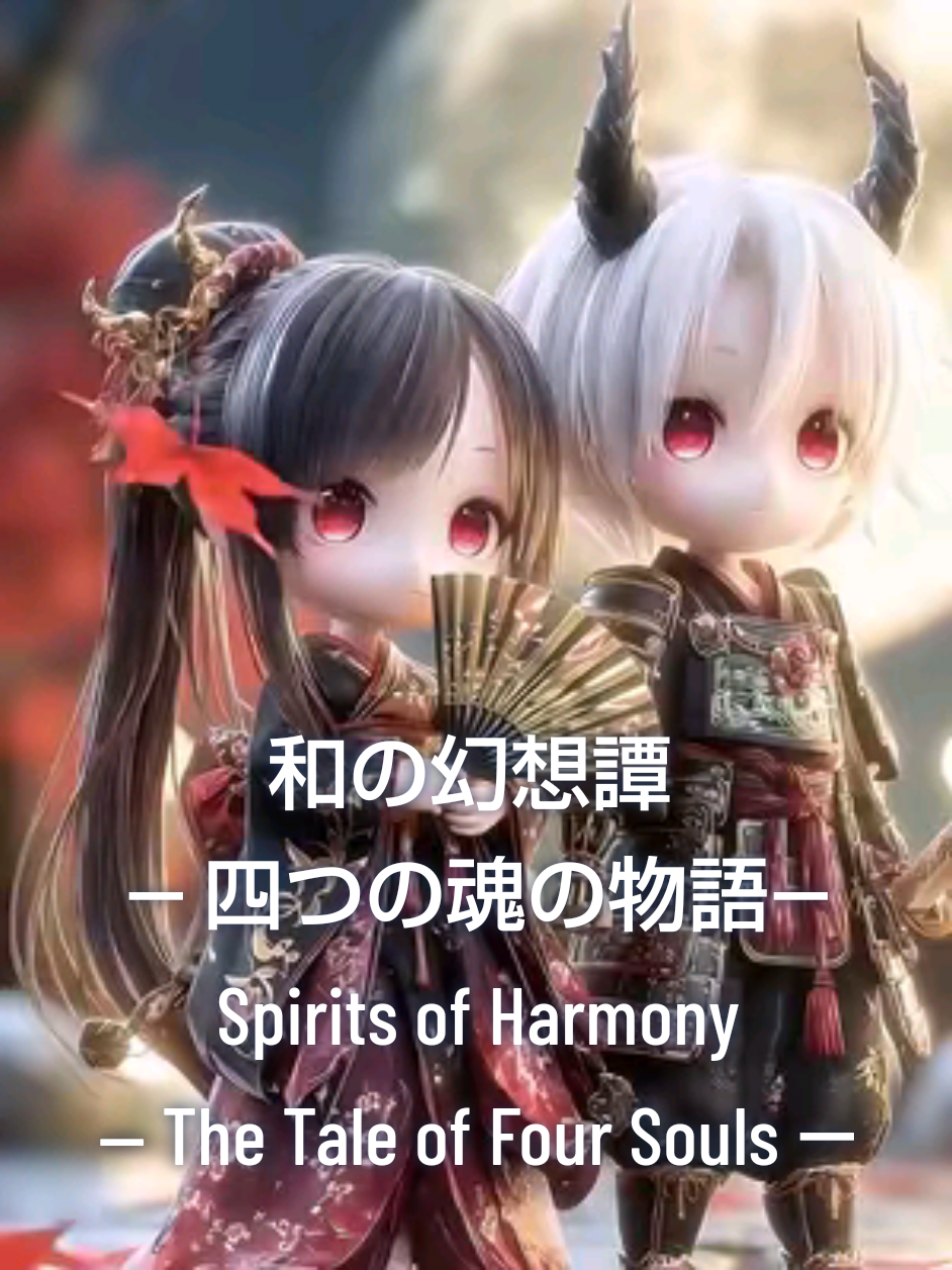 『和の幻想譚 ― 四つの魂の物語』  “Spirits of Harmony — The Tale of Four Souls” 紅の鬼は心を取り戻し、 白き龍は空を護り、 鶴は永遠を祈り、 兎は月にやさしさを灯す。 異なる魂たちが出会い、 夜の静寂にひとつの願いを重ねる—— 「この世界に、光とぬくもりを。」 The crimson oni found his heart again. The white dragon guards the silent sky. The crane prays for eternity. The moon rabbit spreads kindness in the light. Four souls, bound by destiny, weave their wishes beneath the moon— to keep the world gentle, and forever bright. #cocotteworld #ちびキャラドール #chibi #JapaneseFantasy #anime