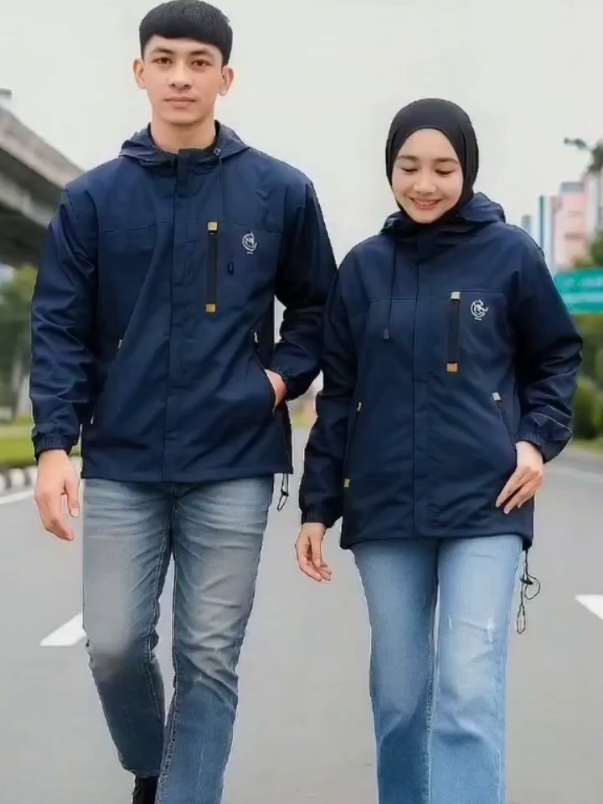 Jaket Couple Parasut Uniseks Jumbo Waterproof Original FCF SINAI Size M L XL XXL / Jaket Outdoor Casual Windproof Model Hoodie Logo Bordir Distro Panjang