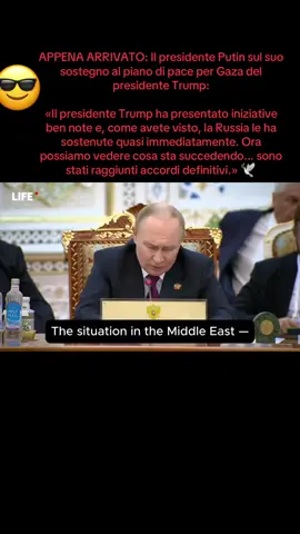 APPENA ARRIVATO: Il presidente Putin sul suo sostegno al piano di pace per Gaza del presidente Trump: «Il presidente Trump ha presentato iniziative ben note e, come avete visto, la Russia le ha sostenute quasi immediatamente. Ora possiamo vedere cosa sta succedendo... sono stati raggiunti accordi definitivi.» 🕊️