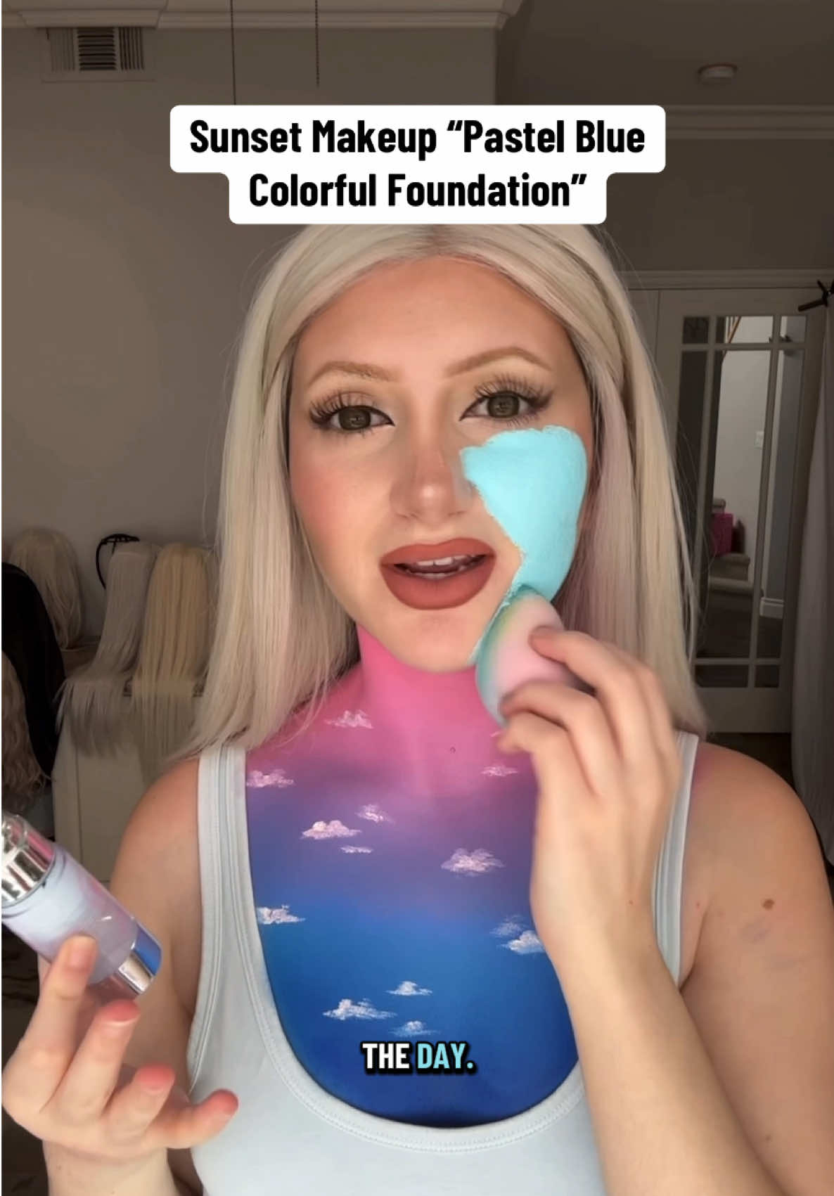 Our Sunset Makeup Pastel Blue Foundation 😔 #halloweenmakeup #cosplaymakeup #sfxmakeup #creativemakeup #facepaint 