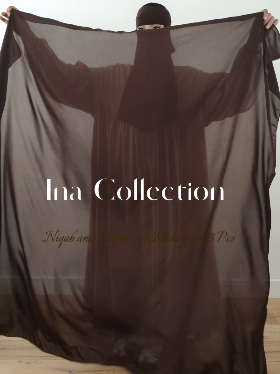 Niqab and Hijab Set Malaysian 3 Pcs  Niqab and Hijab Set: Malaysian 3-Piece Maxi. The must-have, innovative niqabi set for all sisters. Composed of : Headband: Designed to cover the eyebrows if desired. Half Niqab: Features elastic and a button to adjust the length for a secure and comfortable fit. Squared Maxi Hijab: Features a square design for versatile styling. Each piece is independent, allowing for customizable wear to meet all requirements. Made from soft, lightweight, high-quality fabric, ensuring comfort and breathability. Comfortable and extremely breathable (Premium Smooth Chiffon)#NiqabStyle #ModestFashion #BreathableNiqab  #NiqabCollection 