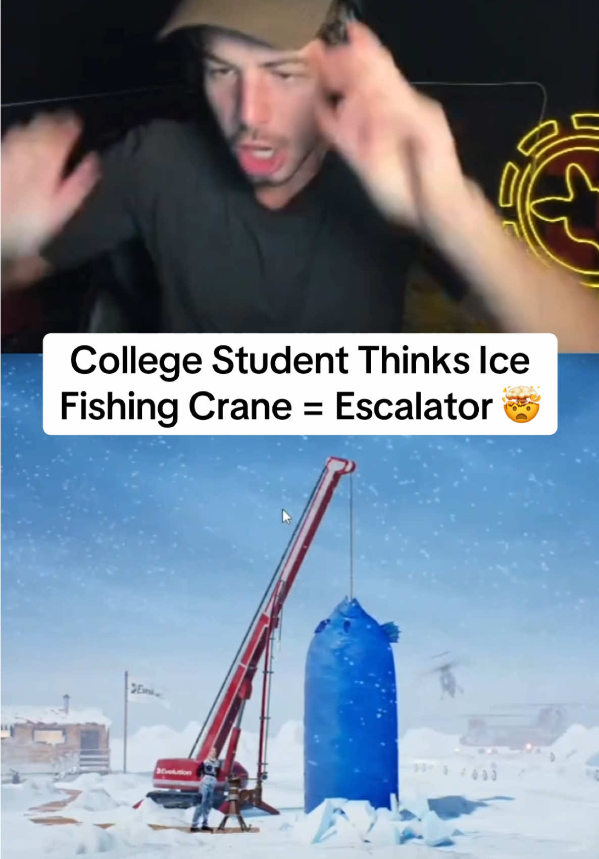 College Student Thinks Ice Fishing Crane = Escalator 🤯 #streamer #kickstreaming #рыбалка 