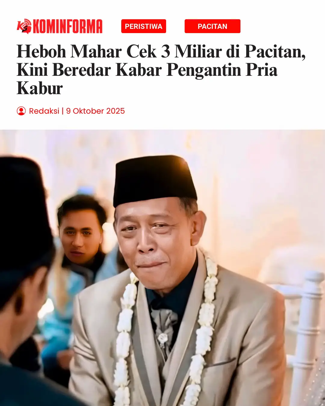 Pernikahan dengan mahar cek Rp3 miliar yang viral di Kabupaten Pacitan kini memunculkan berbagai kabar lanjutan. Informasi yang beredar di media sosial menyebut bahwa mempelai pria dalam pernikahan tersebut pernah terlibat kasus hukum di Wonogiri, bahkan sempat menjalani hukuman di Lapas Wonogiri atas dugaan penipuan. Komentar dari salah satu akun media sosial menyebut, pria tersebut pernah mengaku memiliki pabrik pengolahan mete di Ngadirojo, Wonogiri, serta terlibat kasus jual beli benda pusaka fiktif. Kabar itu ramai dibicarakan oleh warganet dan menimbulkan kehebohan di berbagai platform. Tak berhenti di situ, beredar pula informasi baru bahwa mempelai pria dikabarkan telah meninggalkan rumah mempelai perempuan. (9/10) #pacitan #pernikahan #viral #mahar #3M 