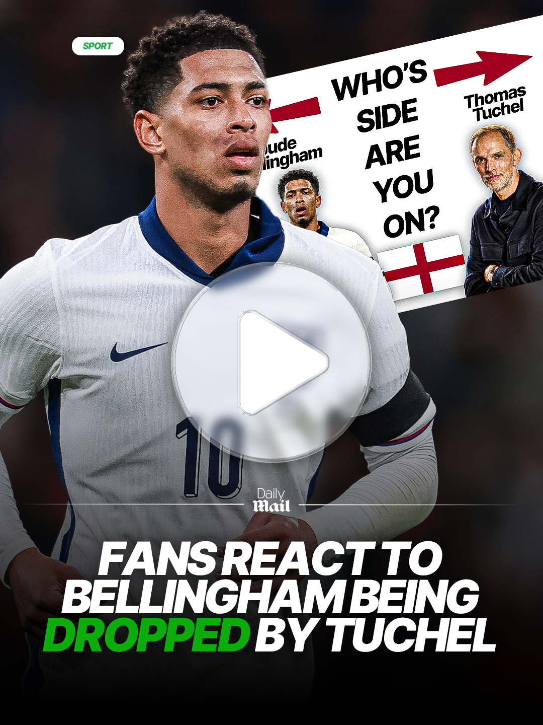 England fans react to Jude Bellingham being dropped by Thomas Tuchel 👀😮 #judebellingham #thomastuchel #Soccer #england #football