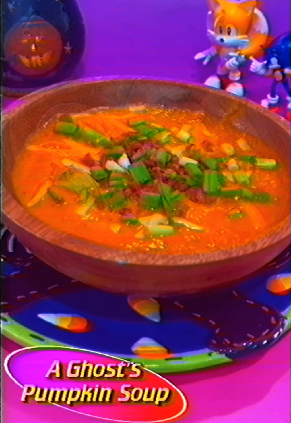 Let’s Make: A Ghost’s Pumpkin Soup 🎃👻  ʚ— 1/4th Purple Onion (diced) ʚ— 1/2 Stalk of Celery (diced)  ʚ— Roasted Red Pepper (diced) : 2-3 Tbsp  ʚ— 1-2 Garlic Cloves (minced)  ʚ— Fennel Seed: 1/4 tsp  ʚ— Red Cracked Pepper: 1/4 tsp  ʚ— Basil: 1/2 tsp  ʚ— Pumpkin Puree: 1 1/2 Cup (360g)  ʚ— Broth: 2/3 Cup (158 mL)  ʚ— Water: 1/2 Cup (125 mL)  ʚ— Salt & Pepper: To Taste Extras:  ʚ— Cheddar Cheese  ʚ— Green Onion  ʚ— Bacon Bits  #Halloweenrecipes #sonicadventure2