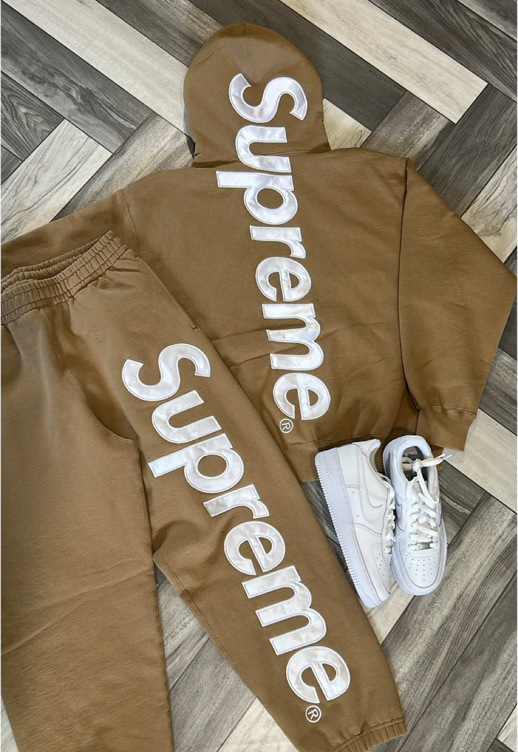 Sand Satin Applique Tracksuit #personalshopper #fyp #personalshopping #goviral #supreme 