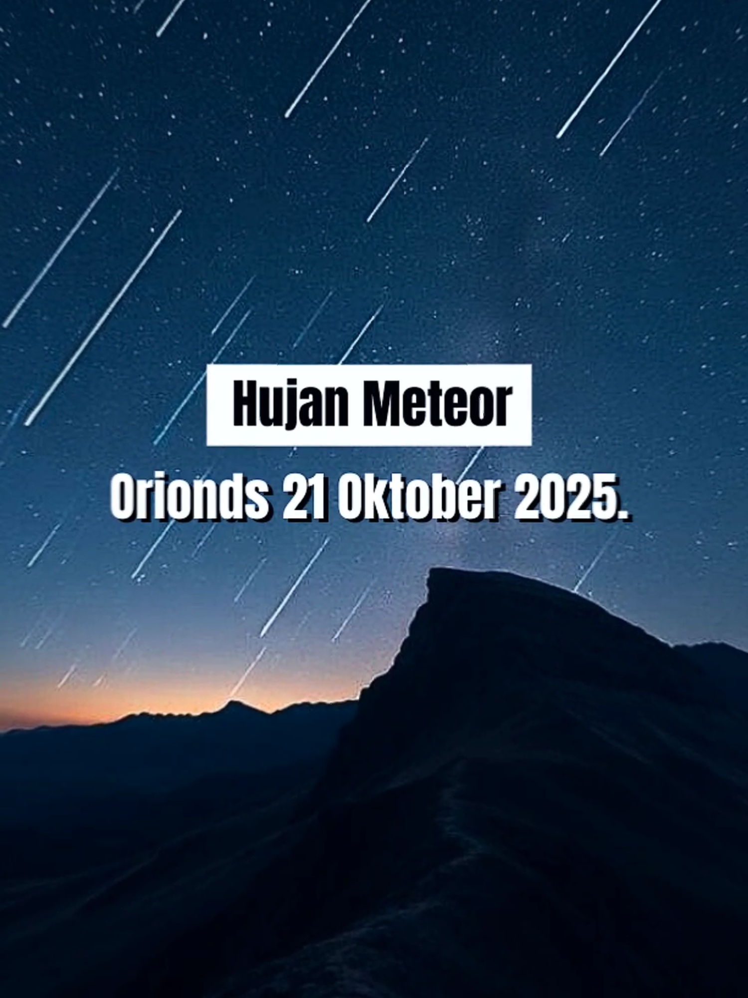 ✨Hujan Meteor Orionid adalah fenomena langit tahunan yang terjadi ketika Bumi melewati jalur debu yang ditinggalkan oleh Komet 1P/Halley. Berikut beberapa fakta menarik tentang Hujan Meteor Orionid ¹ ²: - *Puncak*: Hujan Meteor Orionid mencapai puncaknya pada tanggal 21 Oktober 2025, pukul 01.00 WIB dini hari. - *Asal-usul*: Meteor-meteor ini berasal dari debu komet 1P/Halley yang mengorbit Matahari setiap 76 tahun sekali. - *Kecepatan*: Meteor-meteor Orionid jatuh ke atmosfer Bumi dengan kecepatan sekitar 66 km/detik, relatif sangat cepat. - *Intensitas*: Hujan meteor ini dapat menghasilkan sekitar 25 meteor per jam pada puncaknya. - *Pengamatan*: Meteor-meteor Orionid dapat diamati mulai pukul 22.12 WIB hingga menjelang fajar, dengan titik radian berada di rasi bintang Orion. - *Kondisi langit*: Bulan sedang dalam fase Bulan Baru, sehingga pengamatan tidak akan terganggu oleh cahaya Bulan. Untuk menyaksikan Hujan Meteor Orionid, cari lokasi dengan medan pandang terbuka dan jauh dari polusi cahaya. Tidak perlu menggunakan alat khusus, karena meteor-meteor dapat terlihat dengan mata telanjang Selamat menyaksikan!.#foryoupage #fenomenalangit #hujanmeteororionds #21oktober #xml