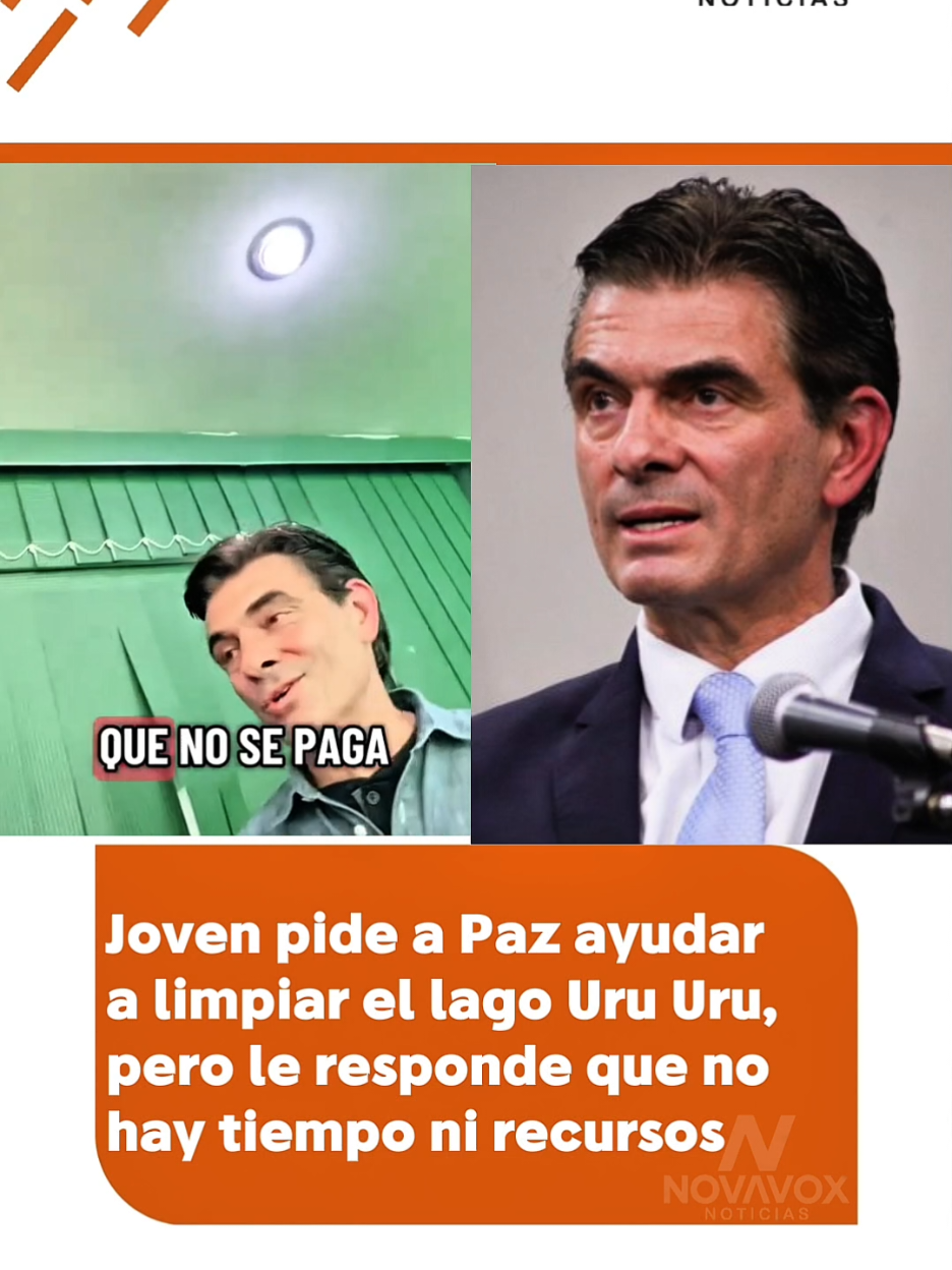 🟠 Un joven sociólogo encontró al candidato presidencial #RodrigoPaz para solicitarle que ayude con sus seguidores a limpiar el lago Uru Uru, pero el candidato le responde que no tiene tiempo ni recursos. El joven indicó que también se pidió lo mismo a Libre. #eleccionesbolivia2025 #novavoxnoticias #noticiasbolivia 